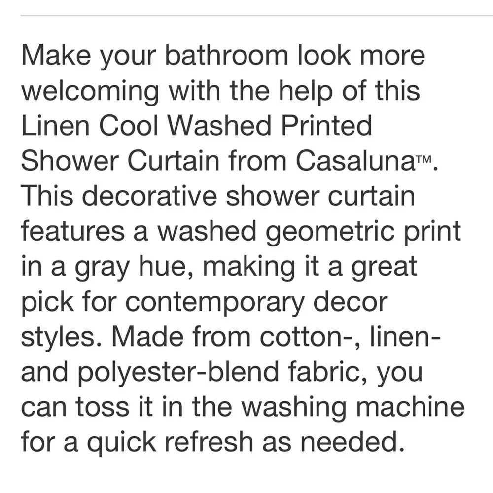 CASALUNA NWT linen cool washed printed plaid shower curtain
